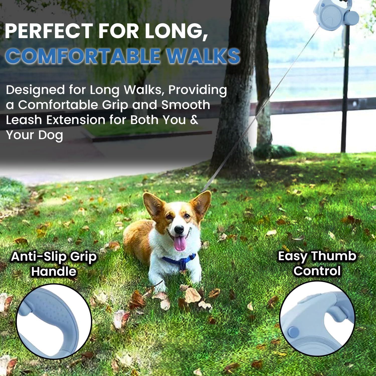 Retractable Dog Fancy Leash with Flashlight and Dispenser, 16 ft Dog Retractable Leash is Perfect for Safe and Comfortable Walking with Your Pet - Suitable for Dogs - Blue