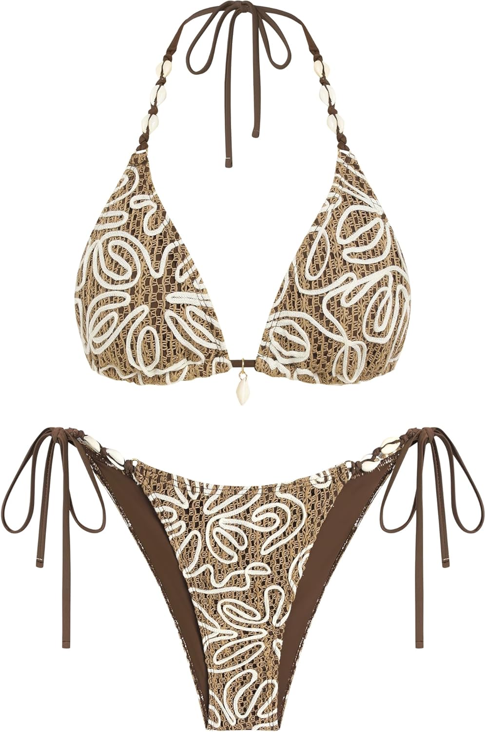 ZAFUL Women's Triangle String Bikini Set Sexy Tie Side Two Piece Swimsuit Seashell Halter Bathing Suit Cute Swimwear