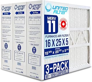 16x25x5 MERV 11 Compatible with M1-1056 | AMP M1-1056 Furnace Air Filter (15-3/8 x 25-1/2 x 5-1/4) A/C, HVAC Filters Purifies, Captures Pollen, Mould, Smoke - Made in Canada - 3 Pack