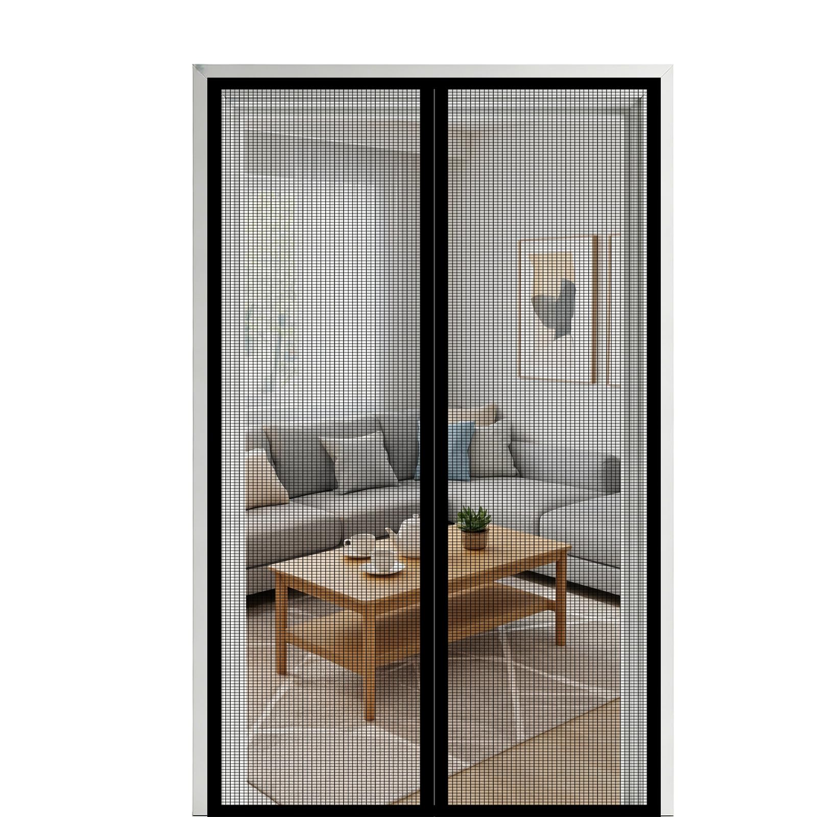 Fly Screen Door 205 x 235 cm Self Sealing Powerful Magnets Patio Curtain Insect Mesh with Powerful Magnets & Full Frame Magic Tape Suitable for Patio Doors Balcony Bedroom, Black