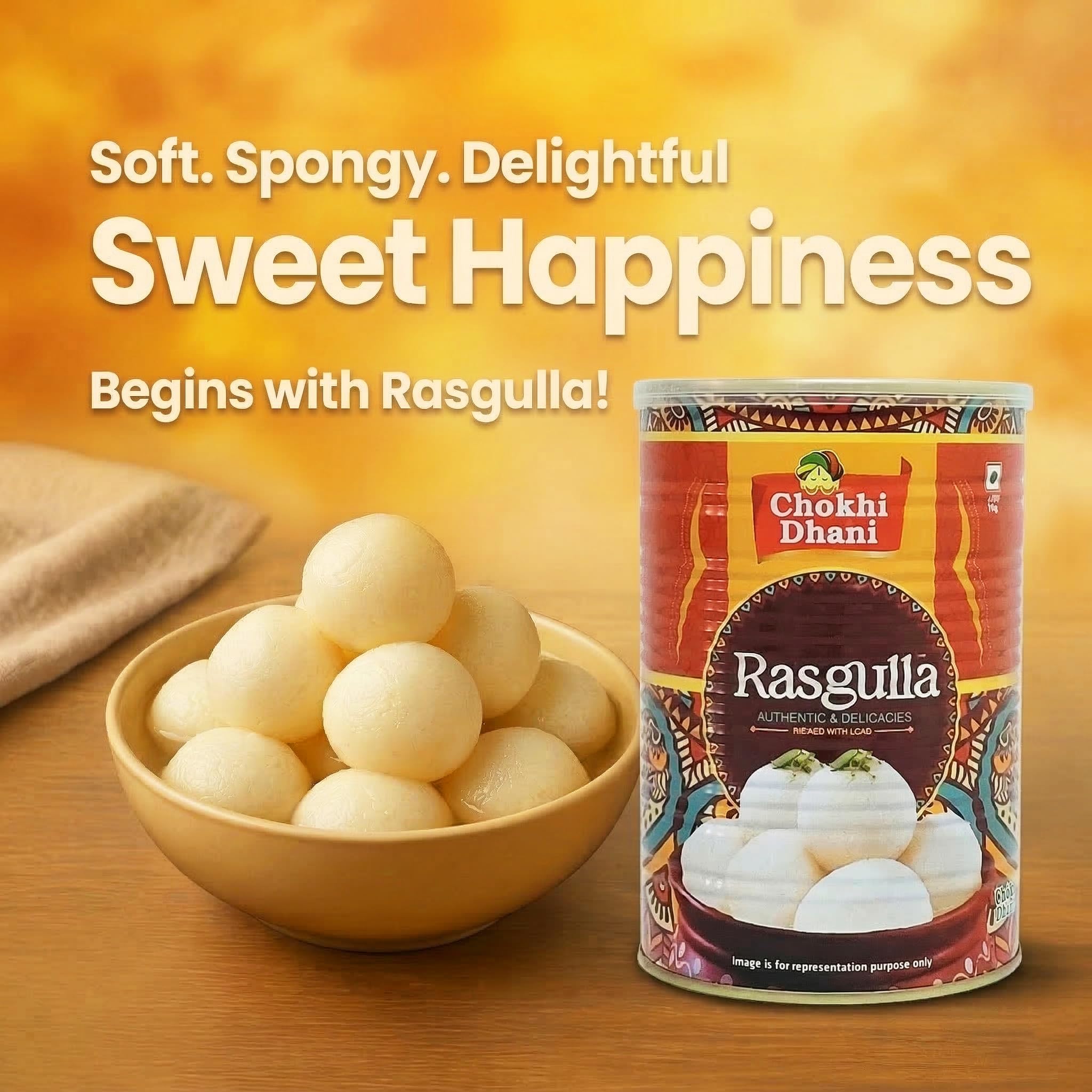 Chokhi Dhani Rasgulla 1.25kg Tin (20 Pcs) Big Size | Soft & Spongy Bengali Rasgulla | Ready to Eat Indian Sweet | Sugar Syrup Dessert | Traditional Mithai 1