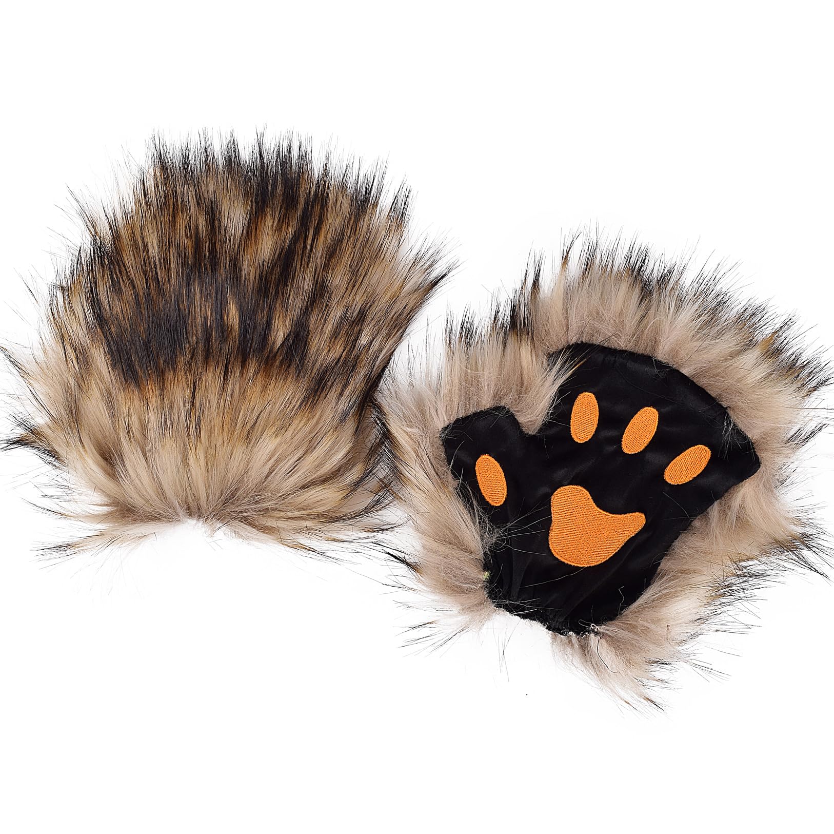 Furry Faux Fur Cat Paw Gloves Halloween Costume Animal Bear Wolf Claw Fingerless Mittens Hairy Hands Winter Warm Plush Half Finger Gloves Thermal Handwear for Adult Halloween Cosplay Fancy Dress Party — image 1