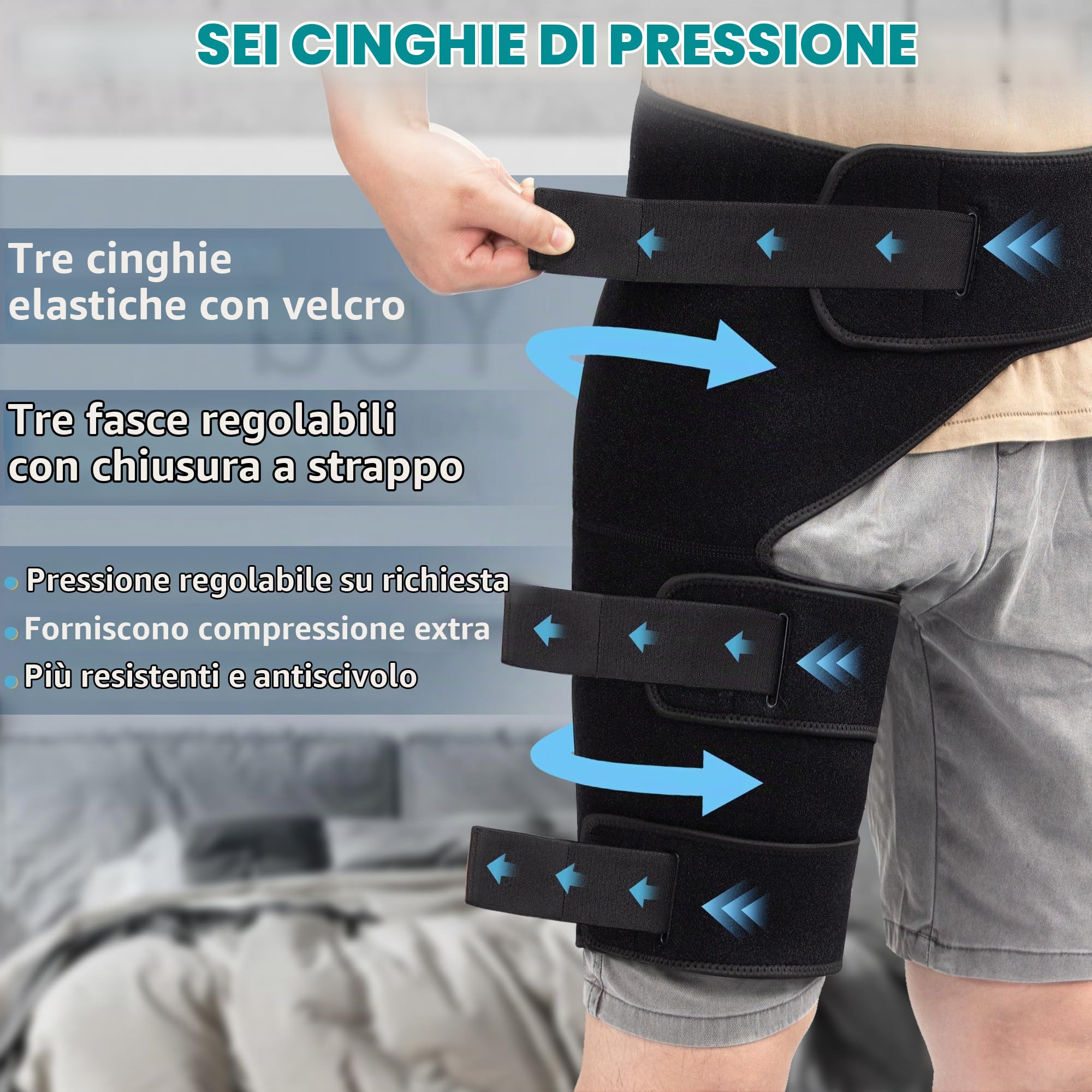 Hiball Tutore regolabile per anca e coscia per alleviare il dolore alla sciatica, stabilizzatore medico a compressione per inguine e tendine del ginocchio, per uomini e donne, fascia di supporto per
