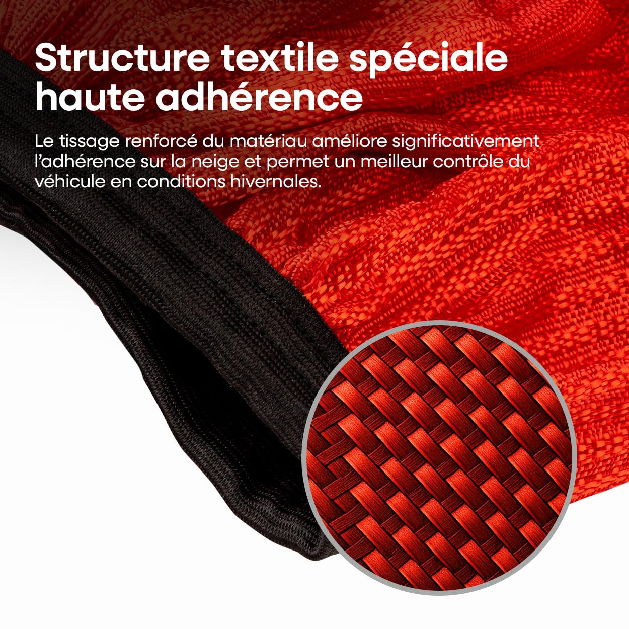 Chaussettes neige textile (x2) taille XL – AMIO – homologuées EN16662-1 – chaînes neige textiles pour pneus – avec gants de montage