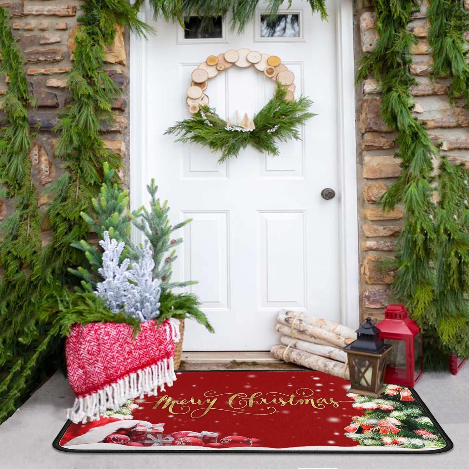 Christmas Kitchen Rugs 2 PCS, Merry Christmas Kitchen Rug, Non Skid Washable Padded Soft Comfort Kitchen Rugs Set (17"x47"+17"x30",Merry Christmas)