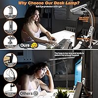 Vista 4 de Lámpara de escritorio LED para oficina y hogar, luz de escritorio que cuida los ojos con atenuación continua, cuello de cisne flexible ajustable