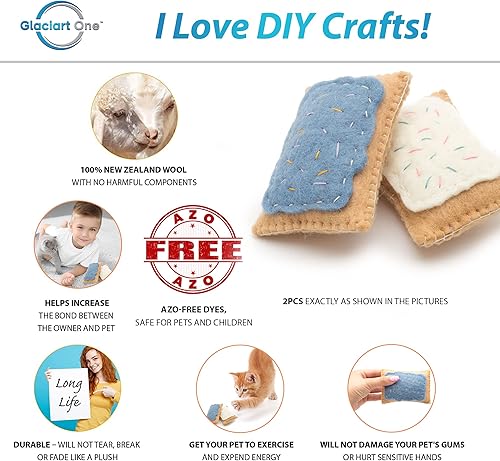 Miniatura 2 de Glaciart One Juego de juguetes de lana Poptarts para gatos con hierba gatera (2 piezas)  Lindo juguete para gatos para interacción y alivio del