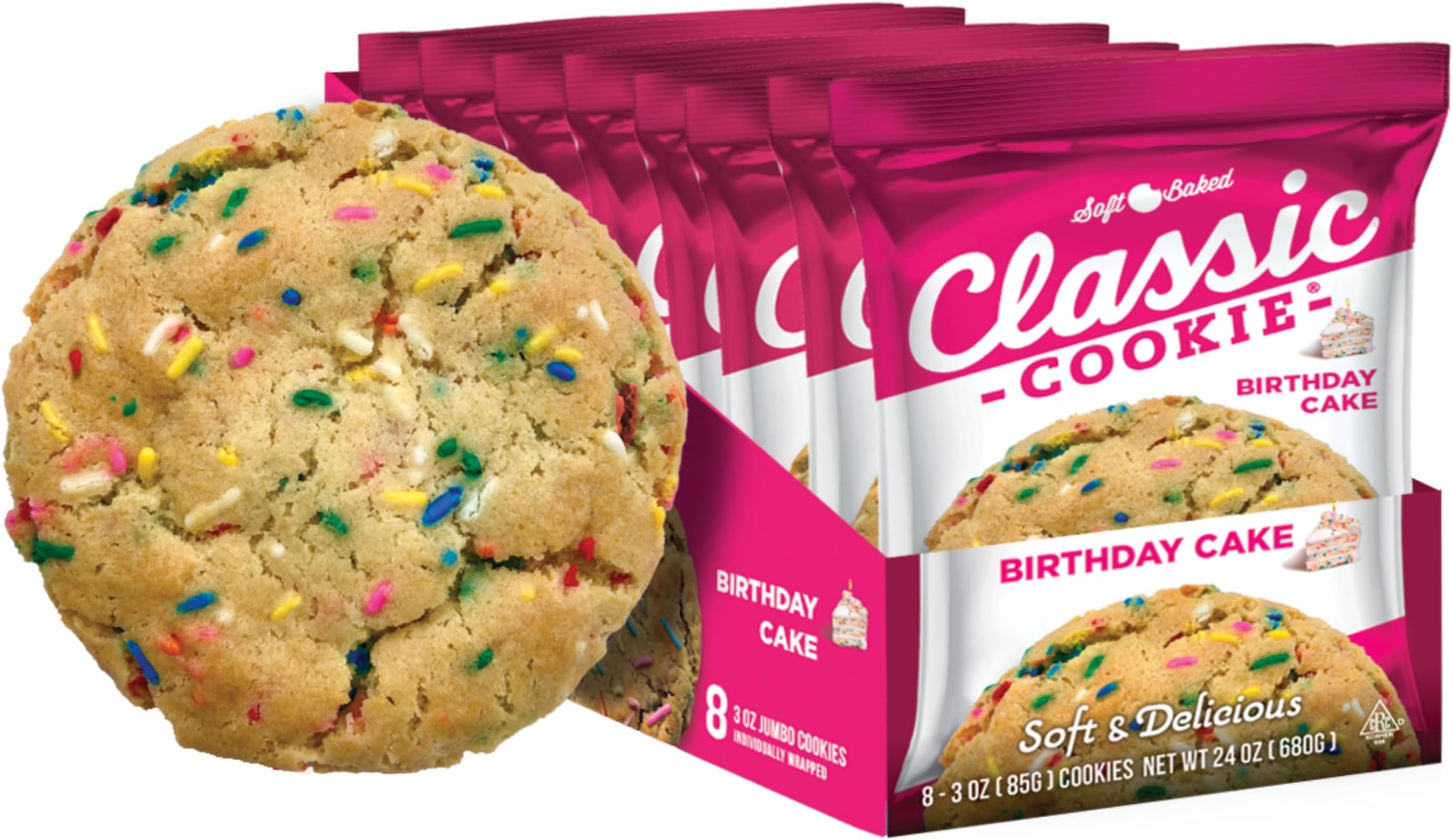 Classic Cookie, Soft Baked Cookie, Birthday Cake Cookie 3oz, 8 Count Pack
