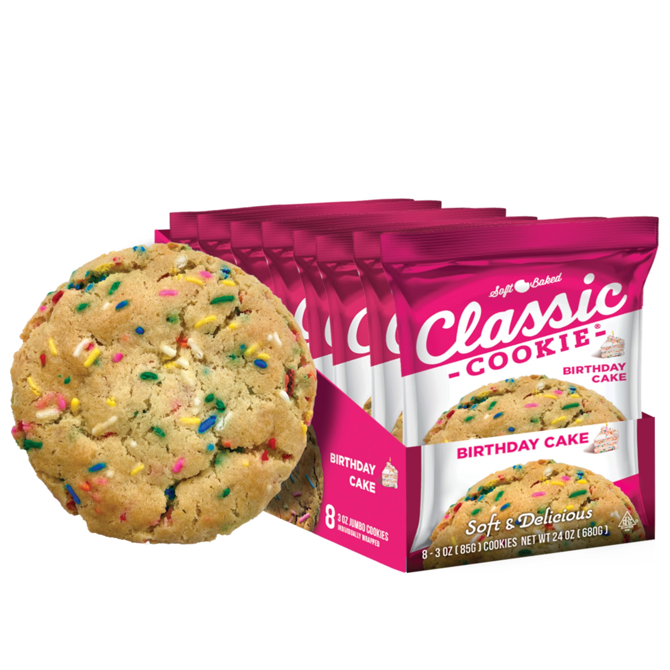 Classic COOKIESoft Baked Cookie, Birthday Cake Cookie 3oz, 8 Count Pack