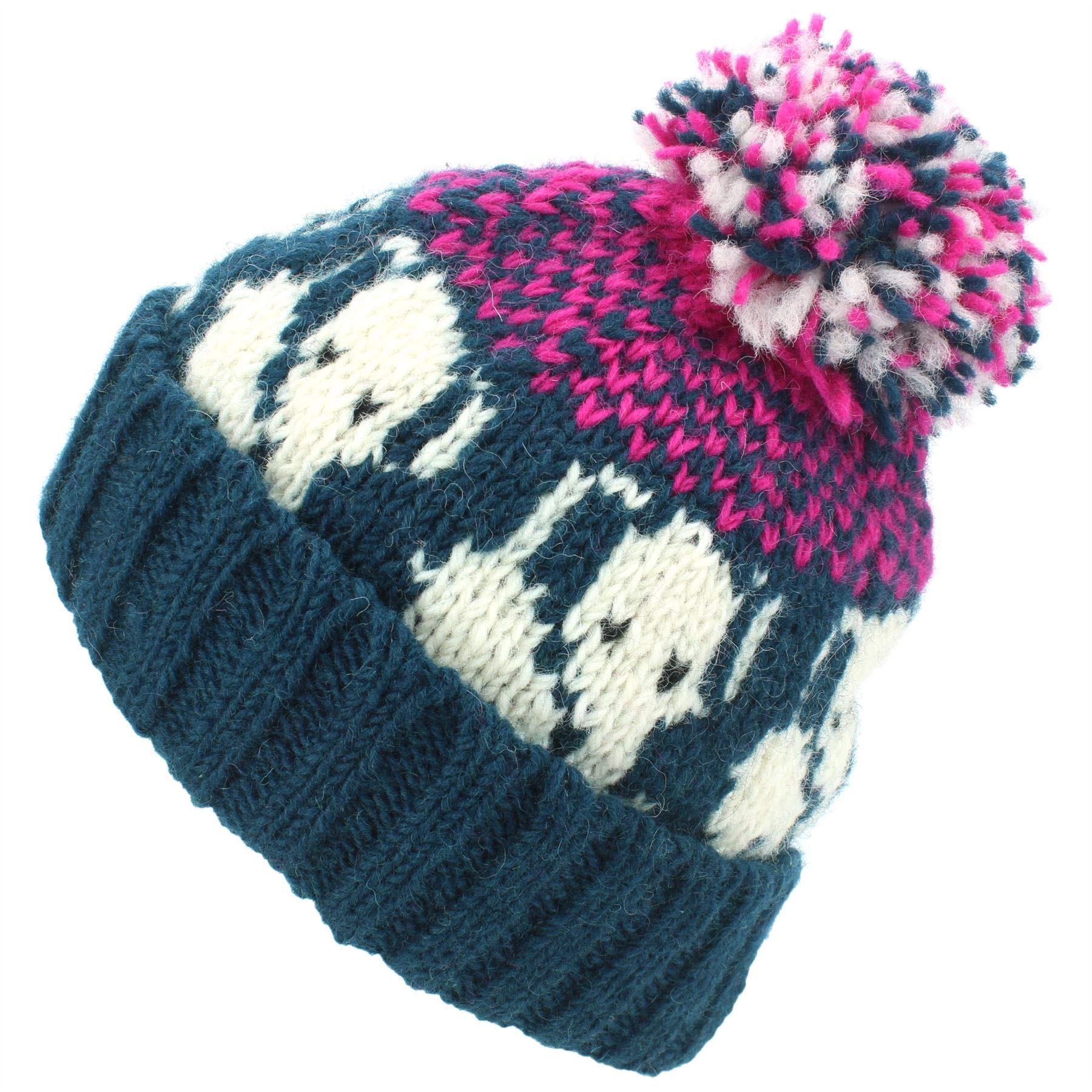 LOUDelephant Wool Knit Bobble Beanie Hat - Elephant - Teal Pink