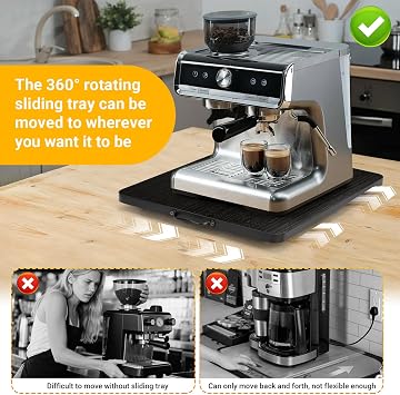 Sliding Tray for Coffee Maker, 360 Rotating Appliance Slider for Kitchen Appliances, Wooden Sliding Tray Suitable for Kitchen Countertops and Kitchen Appliances(Black, Large)