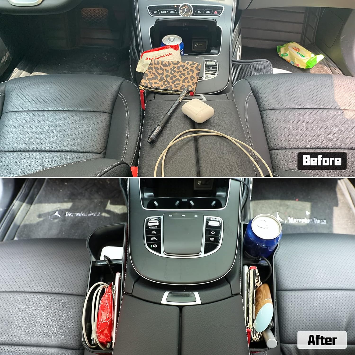 ROCCS Car Passenger Side Seat Gap Filler, Seat Gap Organizers with 15W Wireless Charging, Front Car Seat Storage Organizer with Cup Holder, Universal PU Leather Car Center Console Organizer : Automotive