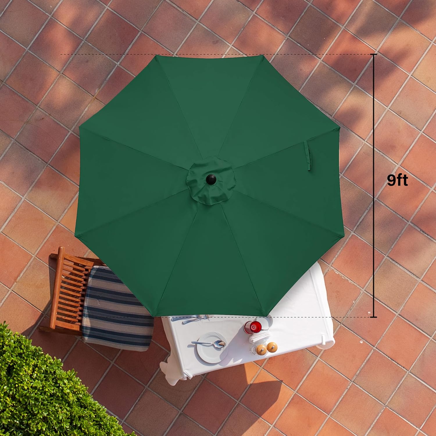 HealSmart 9ft Patio Umbrella with Push Button Tilt/Crank, Outdoor Table Market Yard Umbrella with 8 Sturdy Ribs for Garden, Backyard, Deck, Pool, Green