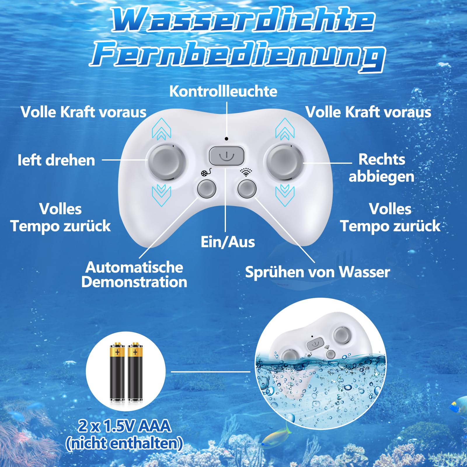 IEEILULU Ferngesteuertes Wal Wasserspielzeug, 2.4GHz Ferngesteuertes Wal Spielzeug mit Wassersprüheffekt, Wasserdichter Fernbedienung, Elektrische Simulation Spielzeug Geschenk für 6+ Kinder (Blau)