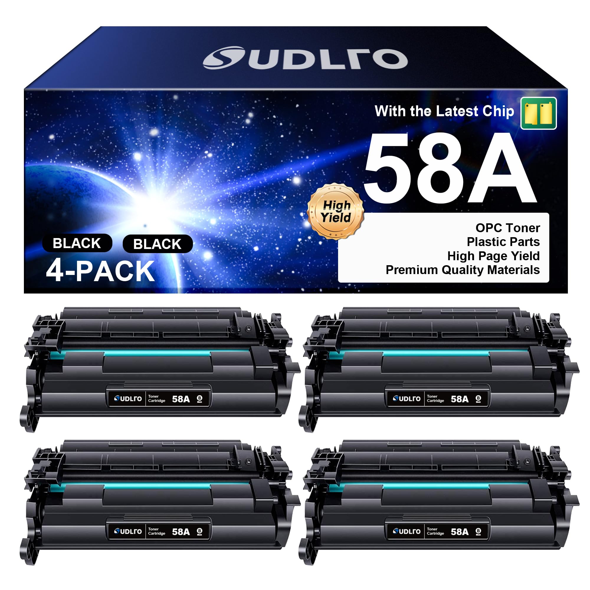 58A CF258A 58X CF258X - with Chip Replacement for HP 58A Toner Cartridge CF258A to Compatible with Pro M428fdw M428fdn M428dw M404 M428 Pro M404n M404dn M404dw Printer (4 Pack)