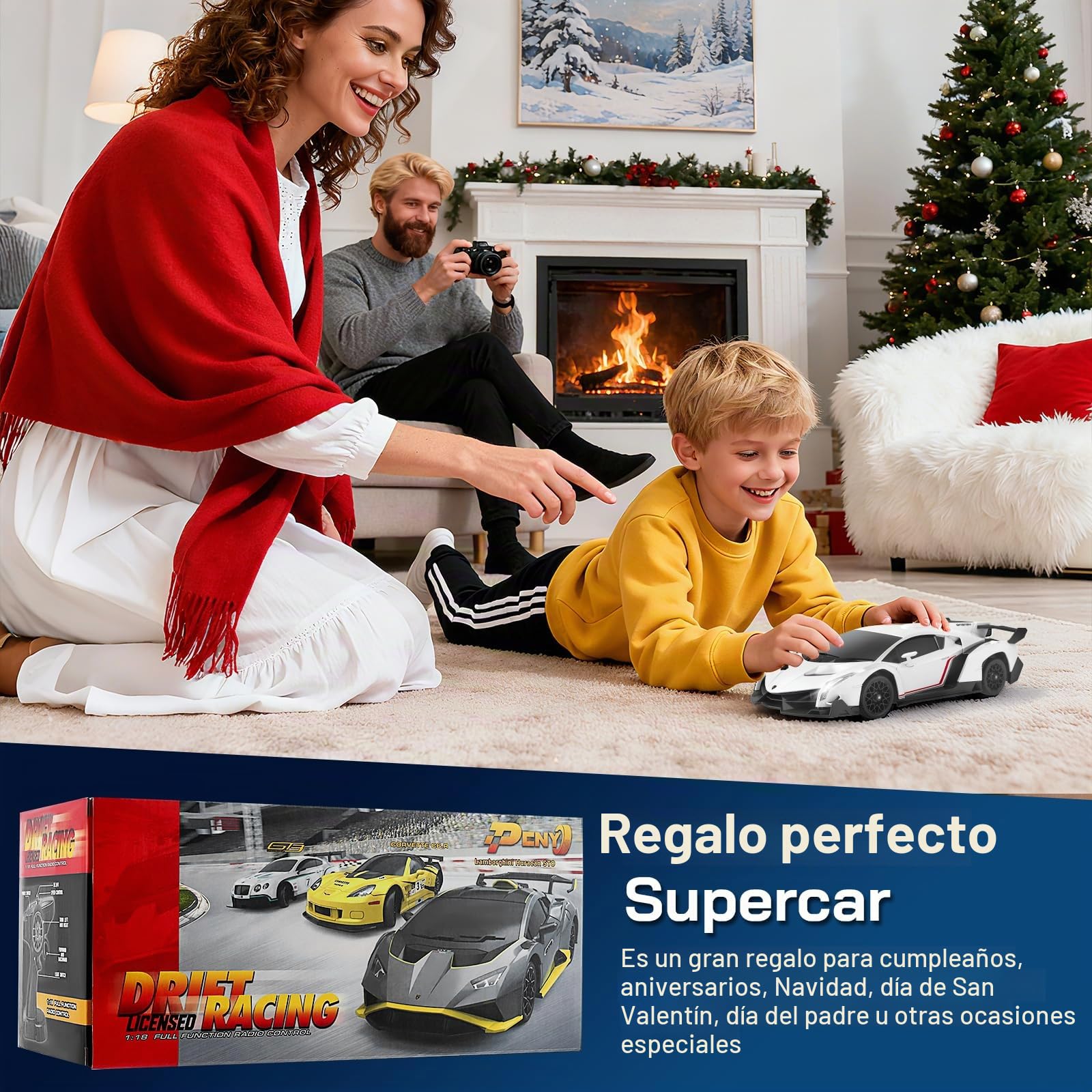 Lamborghini RC Car 1:18 4WD RC Drift Coche con luces LED, 35 KM/H Mini Drift Auto teledirigido 2.4 GHz Coche teledirigido para niños a partir de 6 7 8 9 10 11 12 años + (blanco)
