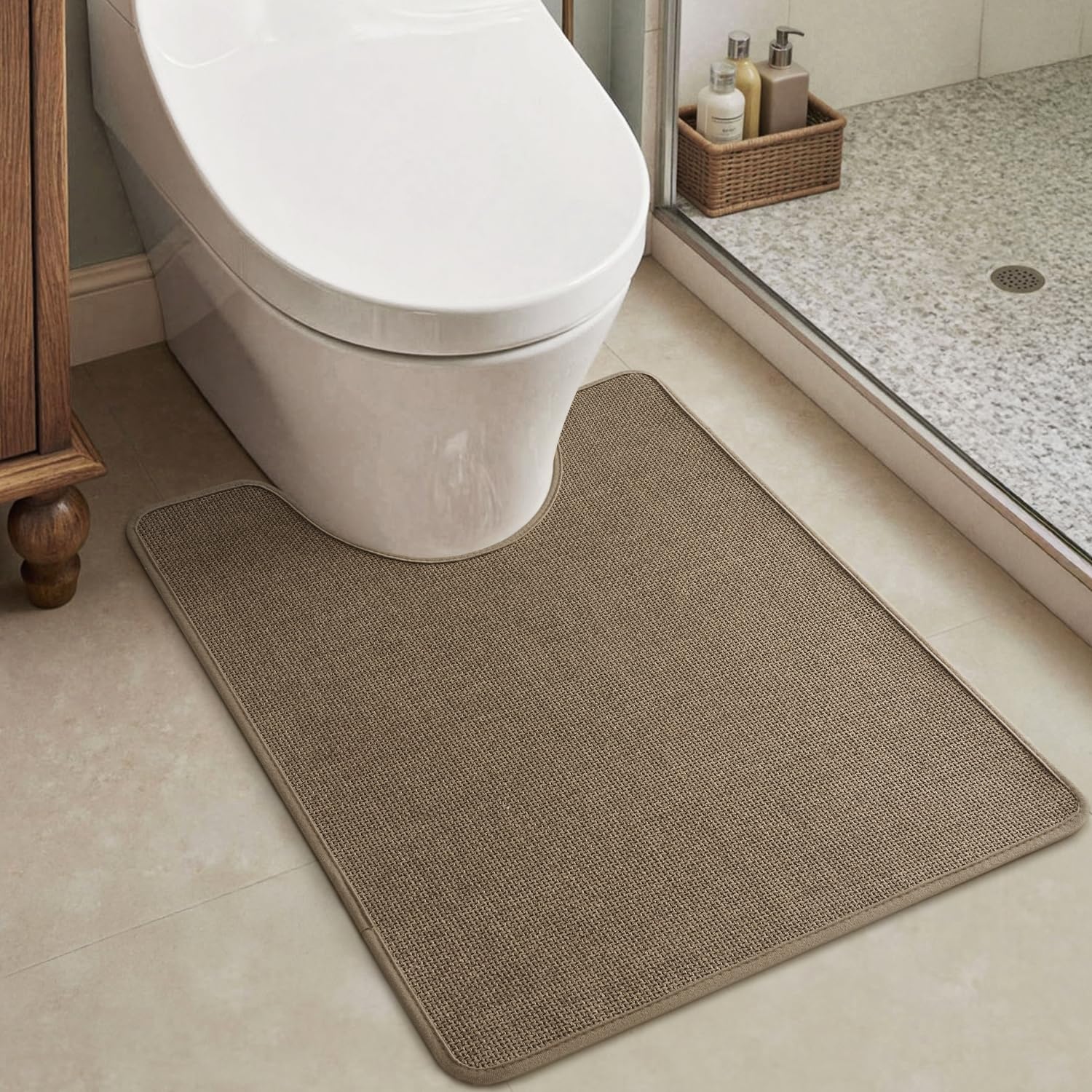 MontVoo Toilet Rugs U-Shaped Ultra Thin Non Slip Contour Bathroom Rugs Rubber Backing Washable Contour Bath Rugs for