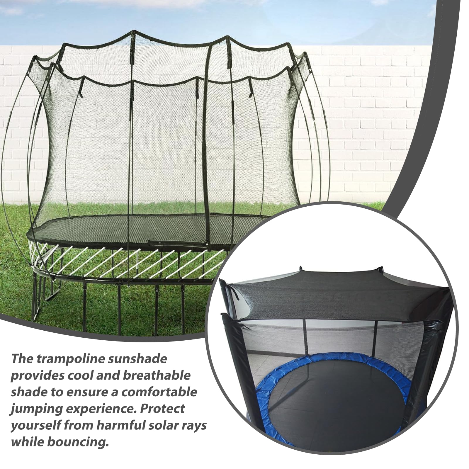 Trampolin Sonnenschutz Abdeckung: Ø 244cm Trampolin Überdachung Abdeckung für 6-Stangen-Trampolin, Schwarz Trampolin Sonnenschutznetz UV-Beständige, Trampolin Zubehör Sonnensegel Trampolin