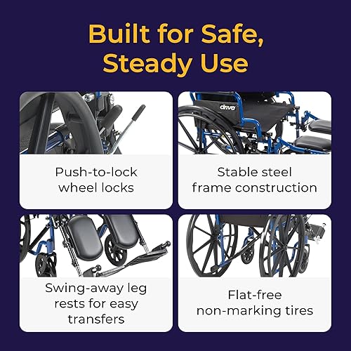 Miniatura 3 de Silla de ruedas azul con brazos desmontables de escritorio y apoyos para descansar la pierna elevados, de Drive Medical , BLS18FBD-ELR, Azul, 1, 1