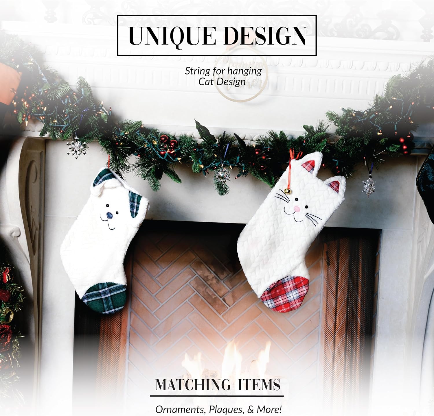 Pavilion - Sugar Cat - 20" Decorative Pet Stocking Plaid Holiday Christmas Home Decor Feline Kitty Cat Kitten Lover Gift Present image 4