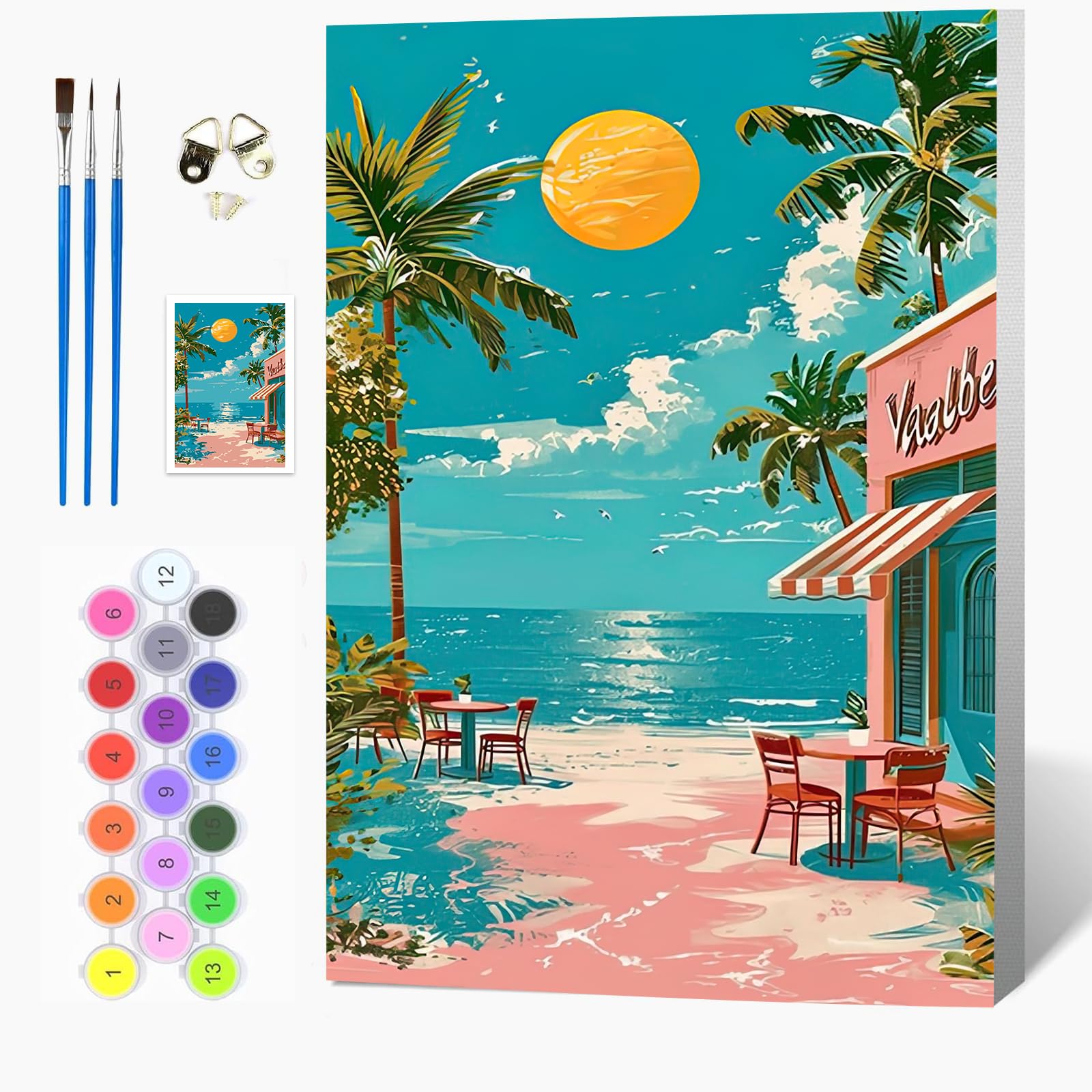 Auremi DIY Beach Paint by Numbers for Adults Kids-Landscape Canvas Oil Painting Kit for Adults,Craft Art Painting with Wooden Frame Kit Acrylic Pigment Drawing Paintwork for Gift Home 20x30cm