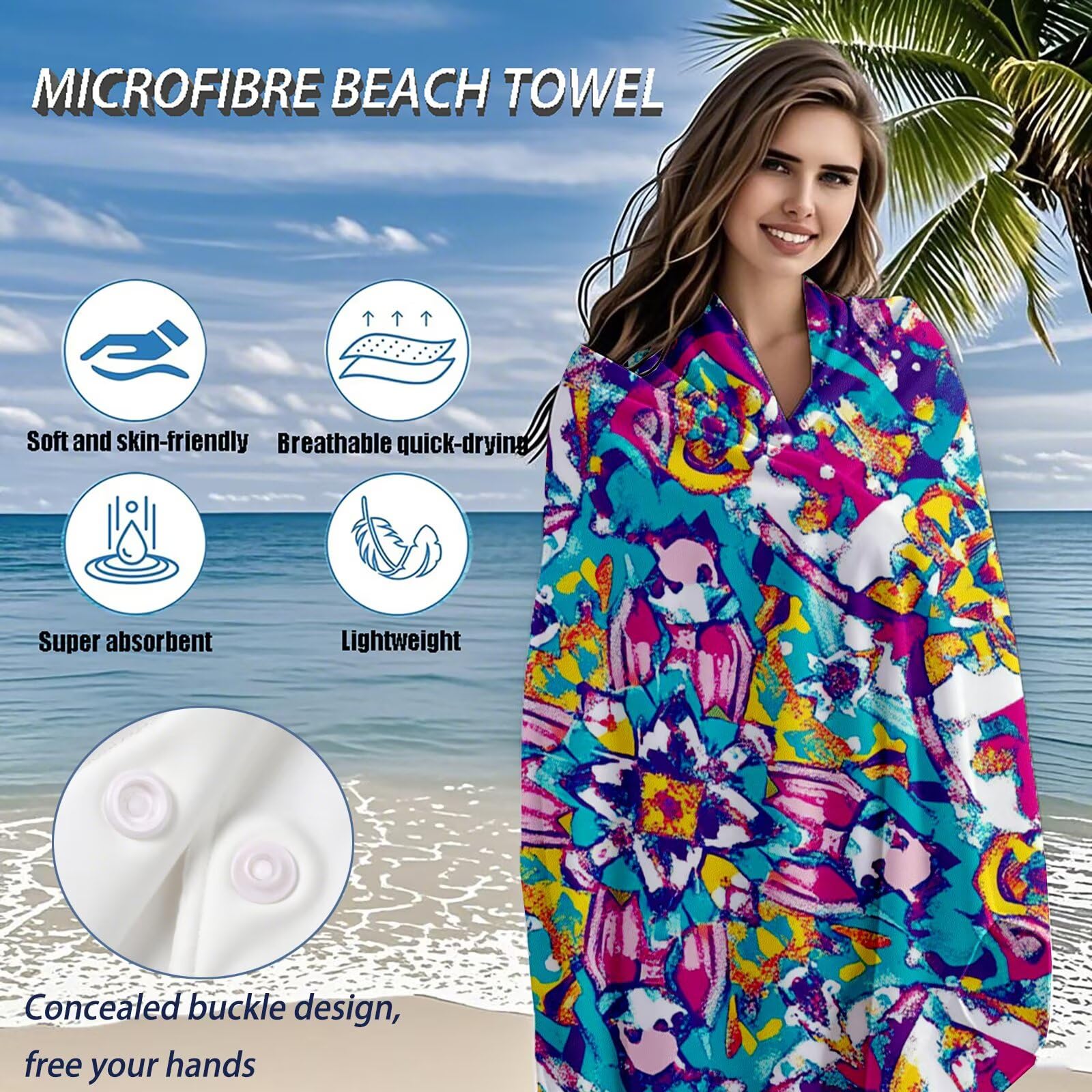 Strandtuch Retro Mikrofaser Strandtuch XXL 220x100 2 Set, Strandhandtuch mit Sandfrei, Schnelltrocknend, Absorbierend, handtücher groß für Badezimmer, Strand, Schwimmen, Geschenke für Männer Q-357