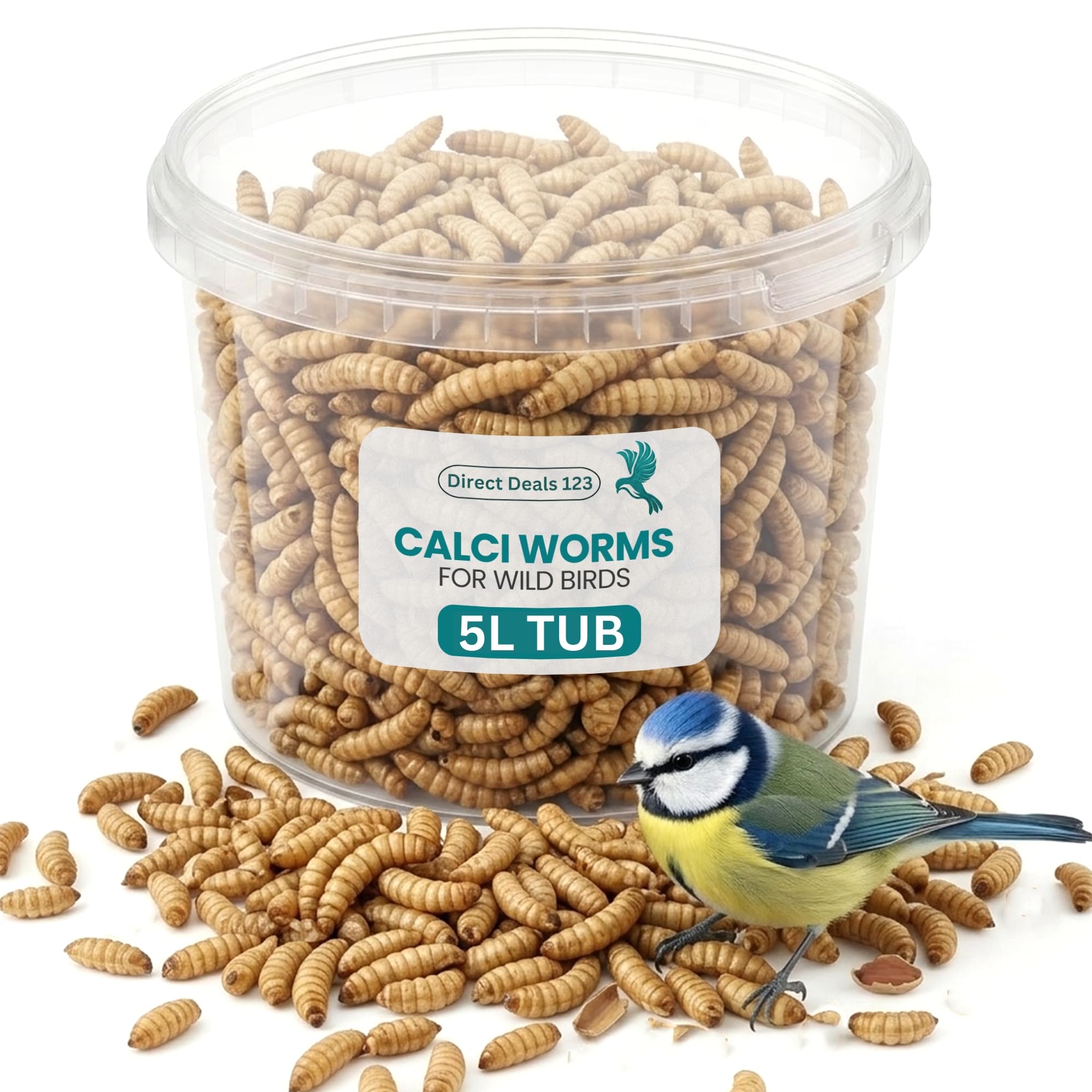 (5L TUB) Calci Worms for Wild Bird Food Premium Bird Feed High Calcium Protein Treat for Robins Sparrows Garden Wildlife Natural Energy Boost Dried Worms Mix Pack โ image 1