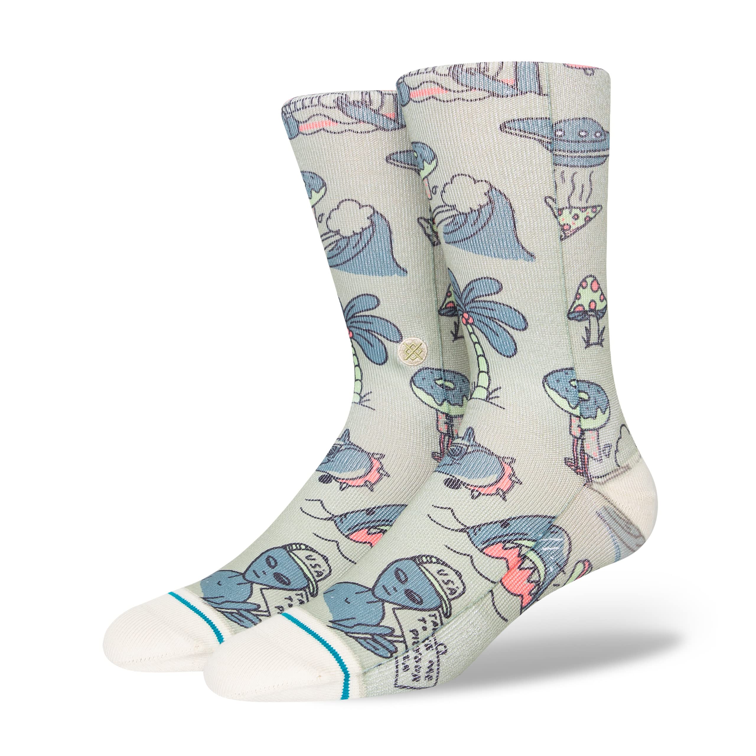 Stance Hunger Crew Socks Sage Patterned Calf Medium