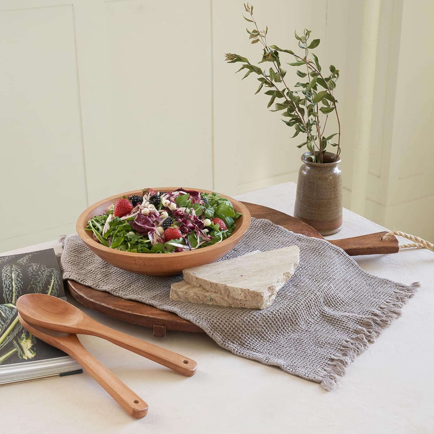 Extra Large Wooden Salad Bowl Set With Serving Utensils - A Beautiful Party Salad & Fruit Bowl With Serving Spoons Perfect for Your Dinner Party - Decorative & Practical Kitchen Must-Have - Image 7