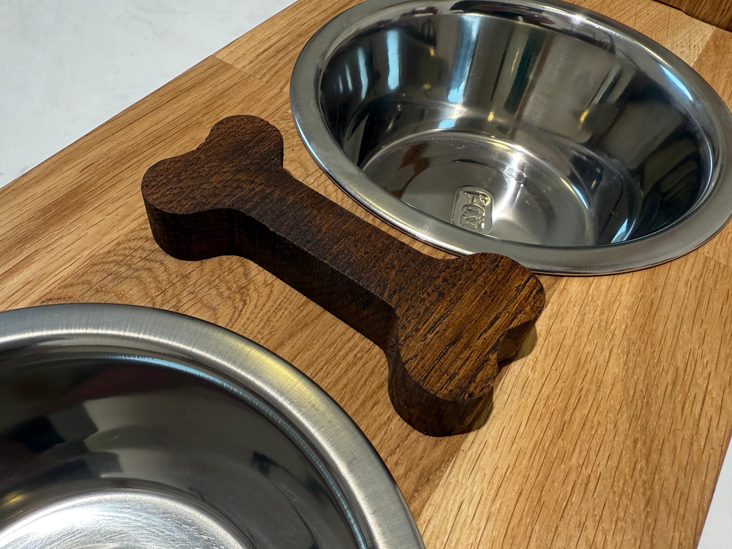 Lot de 2 gamelles surélevées pour chiens de grande taille et petits chiens en acier inoxydable et bois de chêne (XL)