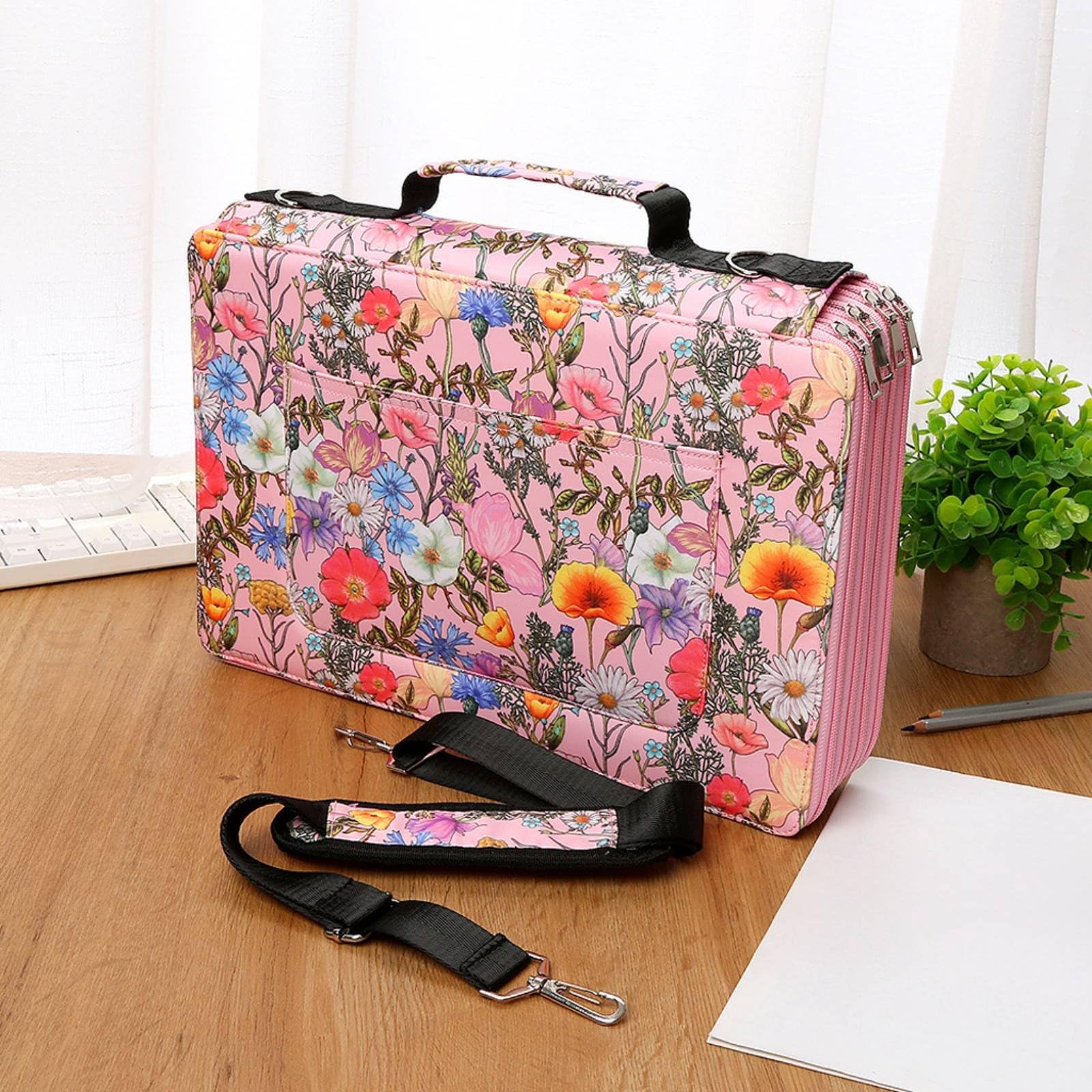 Astuccio Portamatite con Cerniera Porta Matite Organizer Custodia Cartoleria Multi Scomparto con Cerniere E Tracolla Rimovibile Tessuto Composito con, style to 4