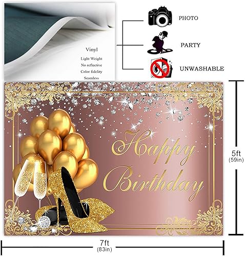 Miniatura 2 de Avezano Telón de fondo de cumpleaños de color oro rosa para mujeres y niñas, globos dorados, tacones altos, fiesta de cumpleaños, sesión de fotos,