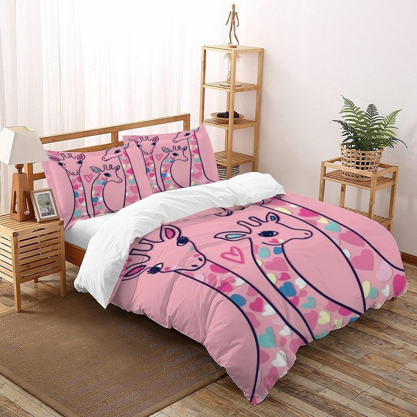 LumeNest Giraffes Hearts Bedding Set 3D Digital Printing Animal Themes Wildlife Duvet Cover Set Microfiber Comforter Cover Universal for All Seasons Pillowcase Super King（260x220cm）