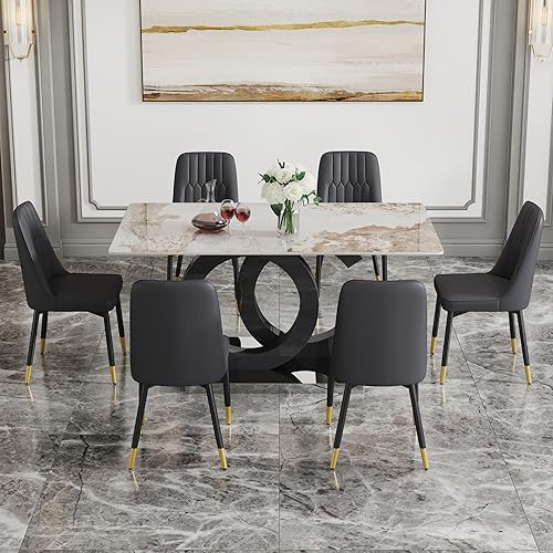 Miniatura 8 de Juego de mesa de comedor MUUOKY para 6, mesa de cocina y sillas para 6, tapa de mesa de piedra sinterizada con 6 sillas de comedor modernas Mesa de