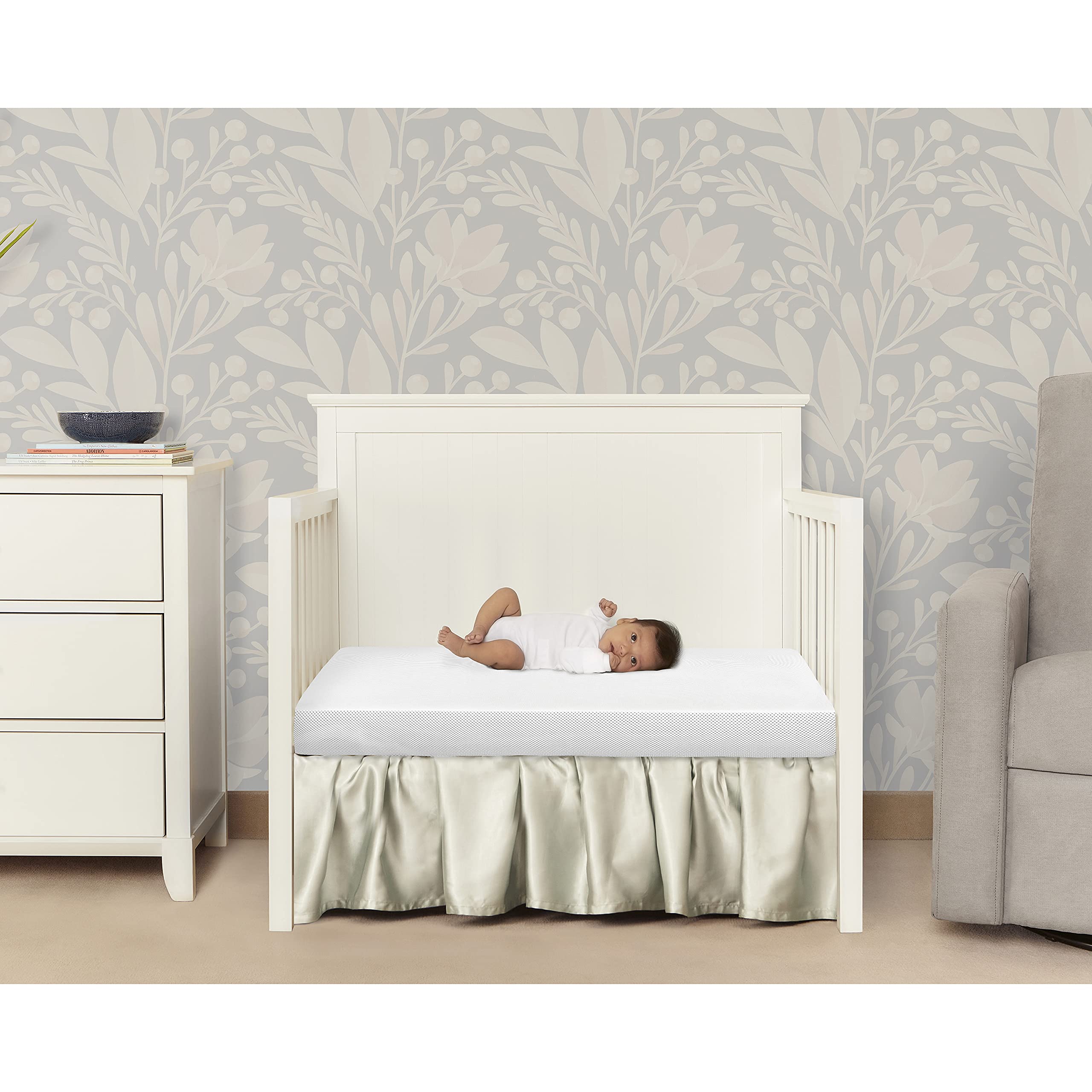 Dream On Me 2-in-1 Breathable Two-Sided 3" Portable Non-Full Size Crib Mattress, Vinyl and Breatable Fabric, White