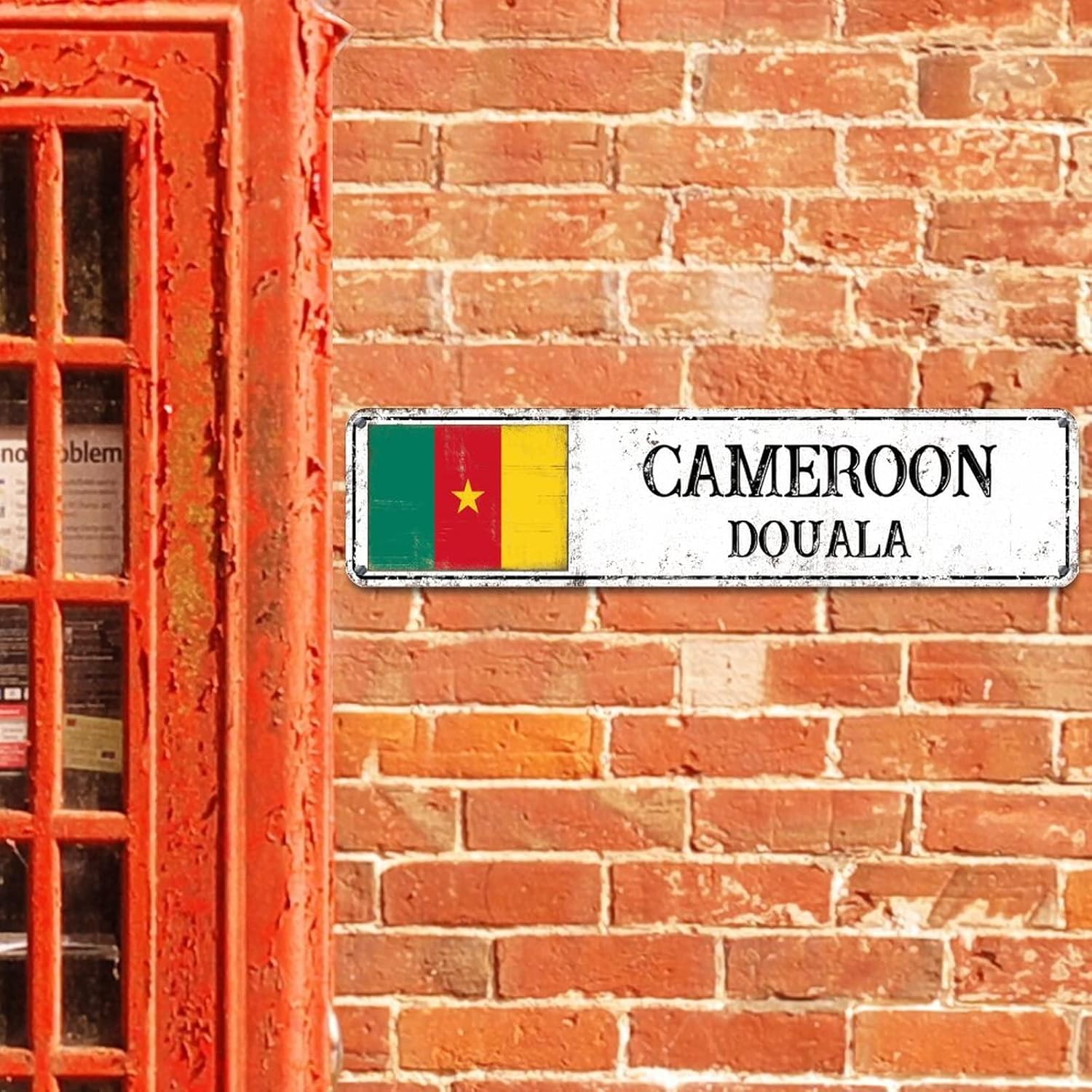 Cameroon Street Custom Signs Outdoor Metal Cameroon Flag Metal Sign Douala Country City Souvenir Custom Metal Tin Sign Vintage Wall Art for Bedroom Cafe Bar Office Indoor & Outdoor Decor 24x6in