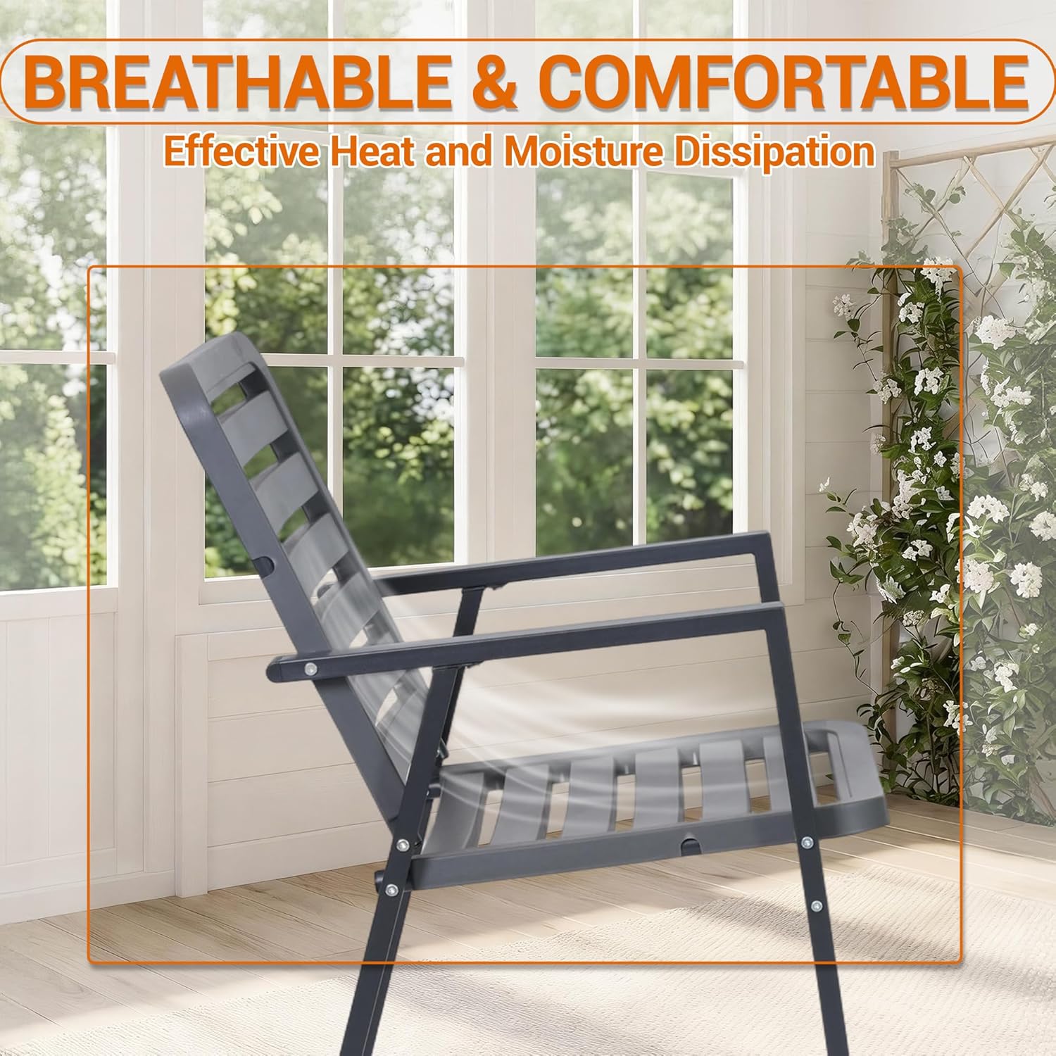 Patio Dining Chairs, All-Weather PP Chair, Metal Frame Outdoor Chairs, Waterproof Restaurant Chairs for Front Porch Balcony Backyard Garden (Grey, 2PCS)