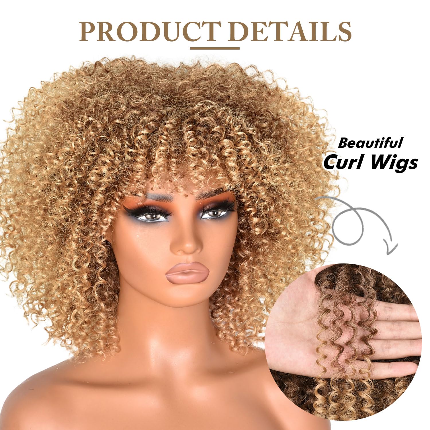 Lizzy 10 Inch Afro Curly Wigs for Black Women Synthetic Afro Wig with Bangs Heat Resistant Short Kinky Curly Wigs for Cosplay and Daily (Ombre Blonde) - Image 3