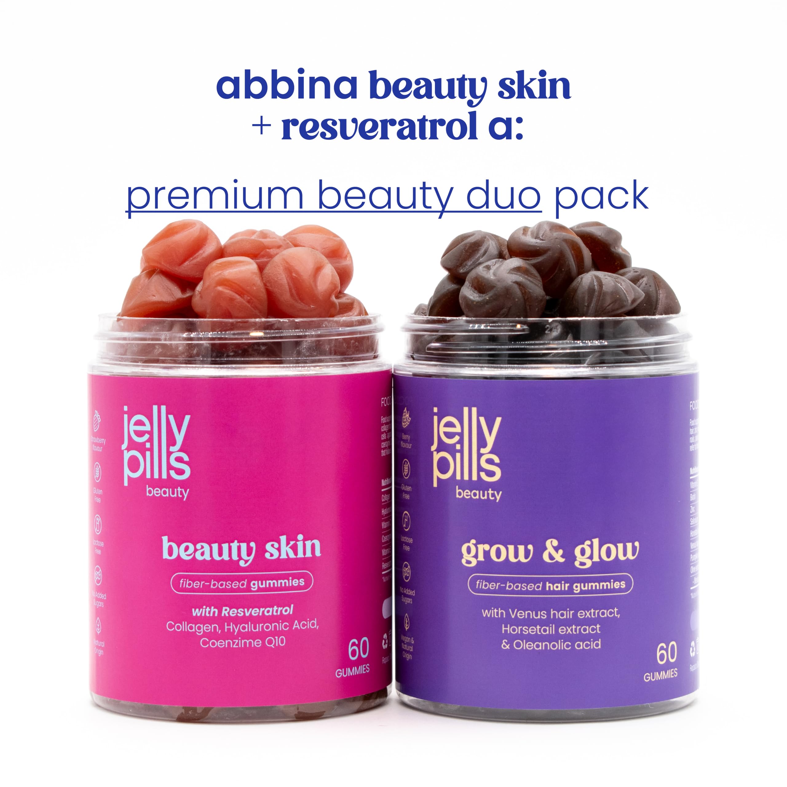 Jelly Pills Gummies Collagene 500 mg + Resveratrolo 50 mg + A.Ialuronico + Coenzima Q10 + Vitamine C E - 60 Gummies per 2 mesi - Senza Zuccheri - Gusto Fragola Naturale - Pelle e Articolazioni