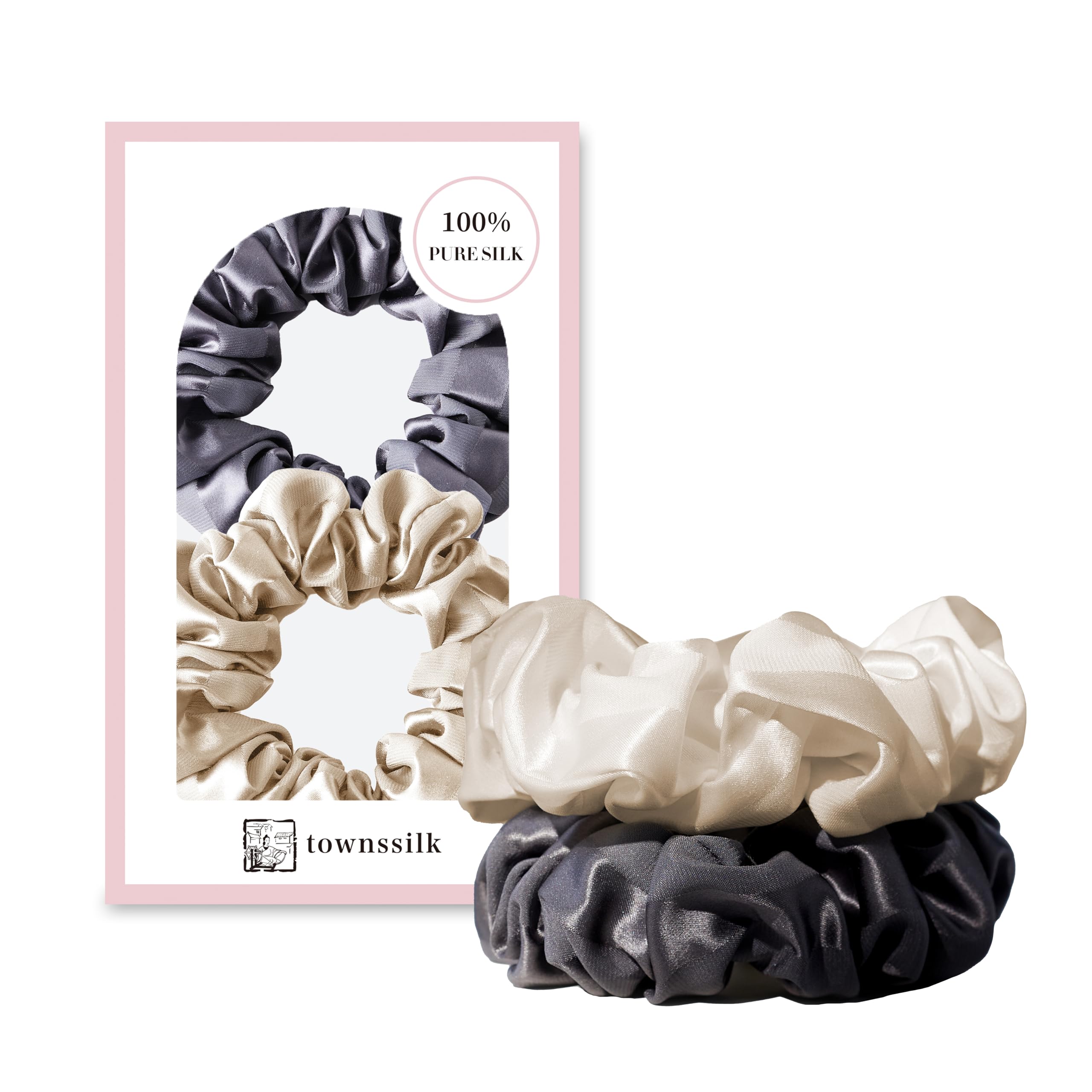 Townssilk Silk Skinnie Haargummis, 100% reine Maulbeerseide, 22 Momme, haarfreundliche, luxuriöse, elastische Haargummis