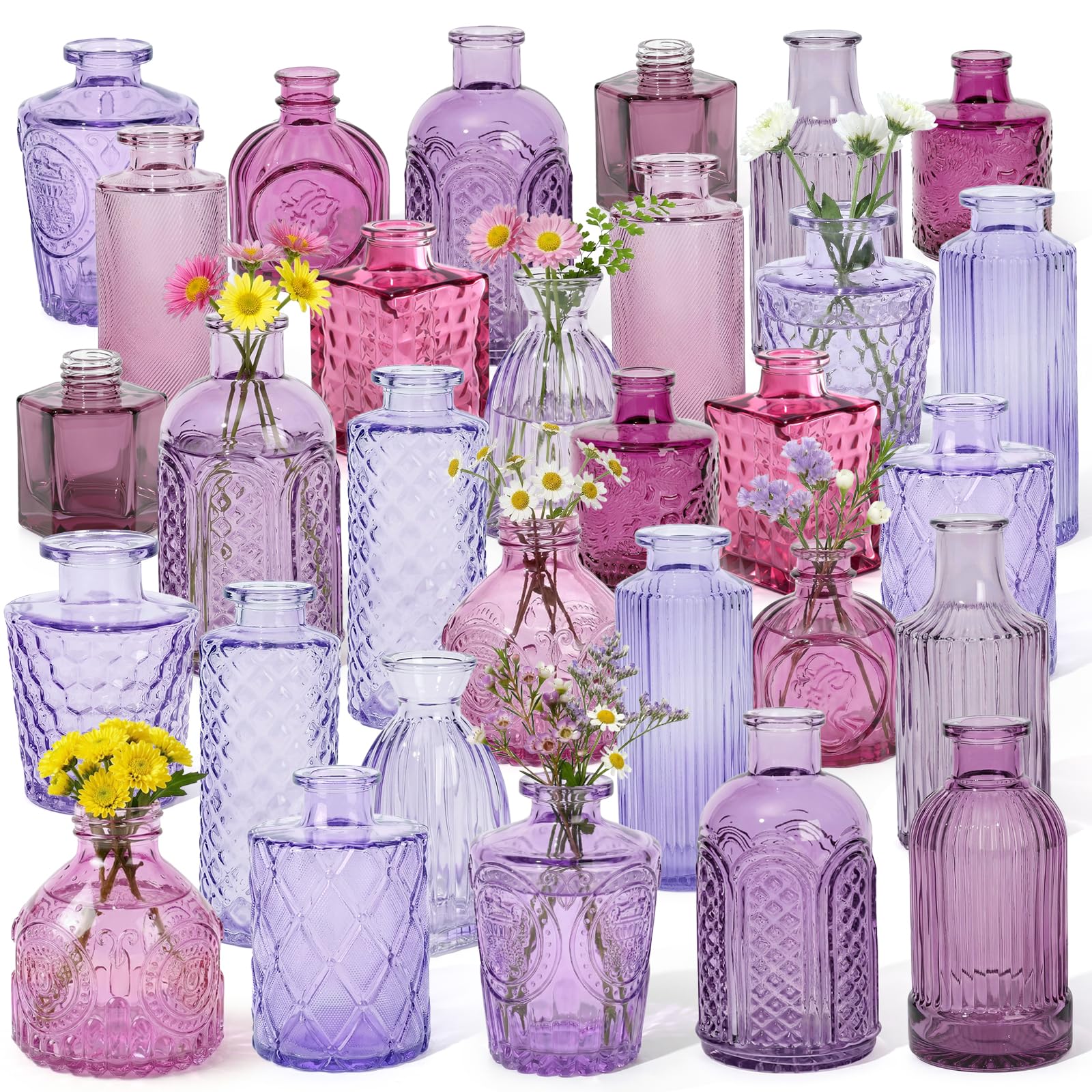 saiguomi Set of 30 Purple Colored Glass Bud Vases - vases | Mubboo
