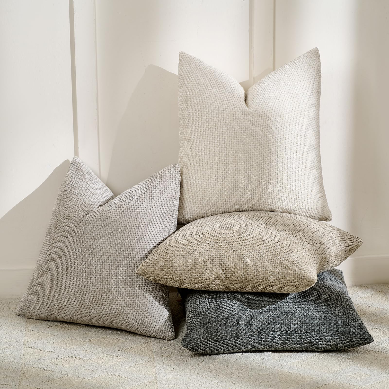 Volcanics Neutral Cushion Covers 45cm x 45cm Set of 4, Chenille Decorative Pillow Cases for Couch Sofa, Bedroom, Living Room - Image 2