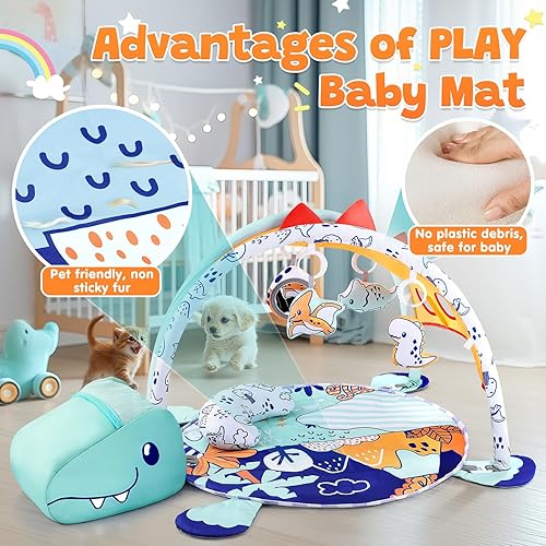 Miniatura 5 de PLAY Alfombra de juego 4 en 1 para bebés, gimnasios y tapetes de juegos de dinosaurios para bebés, tapete lavable, centro de actividades para bebés