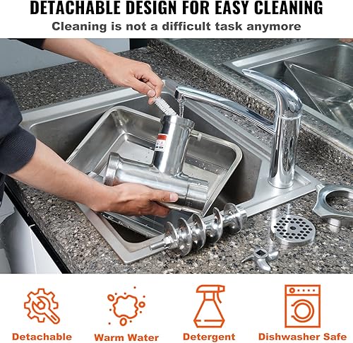 Miniatura 6 de VEVOR Picadora de carne eléctrica, 5.95 librasminuto, 650 W (3800 W máximo), picadora industrial de carne de acero inoxidable 304 con 3 placas de