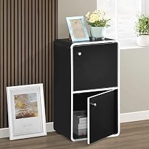 KB Designs Closed Bookcase with 2 Cabinets & 2 Doors | Space-Saving, Durable Storage for Living Room, Bedroom, Home Office, or Library | Lightweight, Modern Black Finish with White Edge Corners