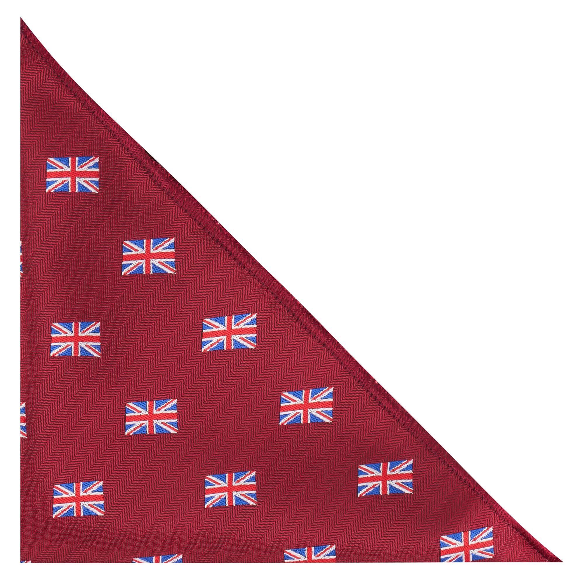 King & Priory Union Jack UK Flag Burgundy Red Herringbone Embroidered Pocket Square Handkerchief
