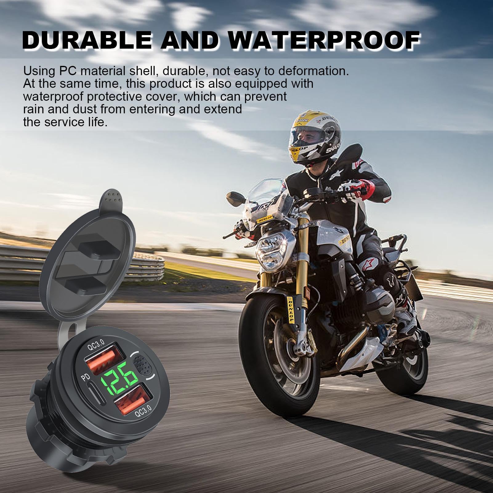 pologmase Chargeur Moto - Charge à Double Port pour téléphone,Adaptateur Voiture USB Rapipour téléphone Portable, Prise USB Double Port pour Motos, SUV, camions, Camping-Cars
