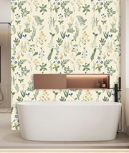Miniatura 6 de Papel tapiz floral para despegar y pegar, bohemio, 17.5 x 118 pulgadas, papel tapiz extraíble para dormitorio y baño, papel tapiz fácil de despegar