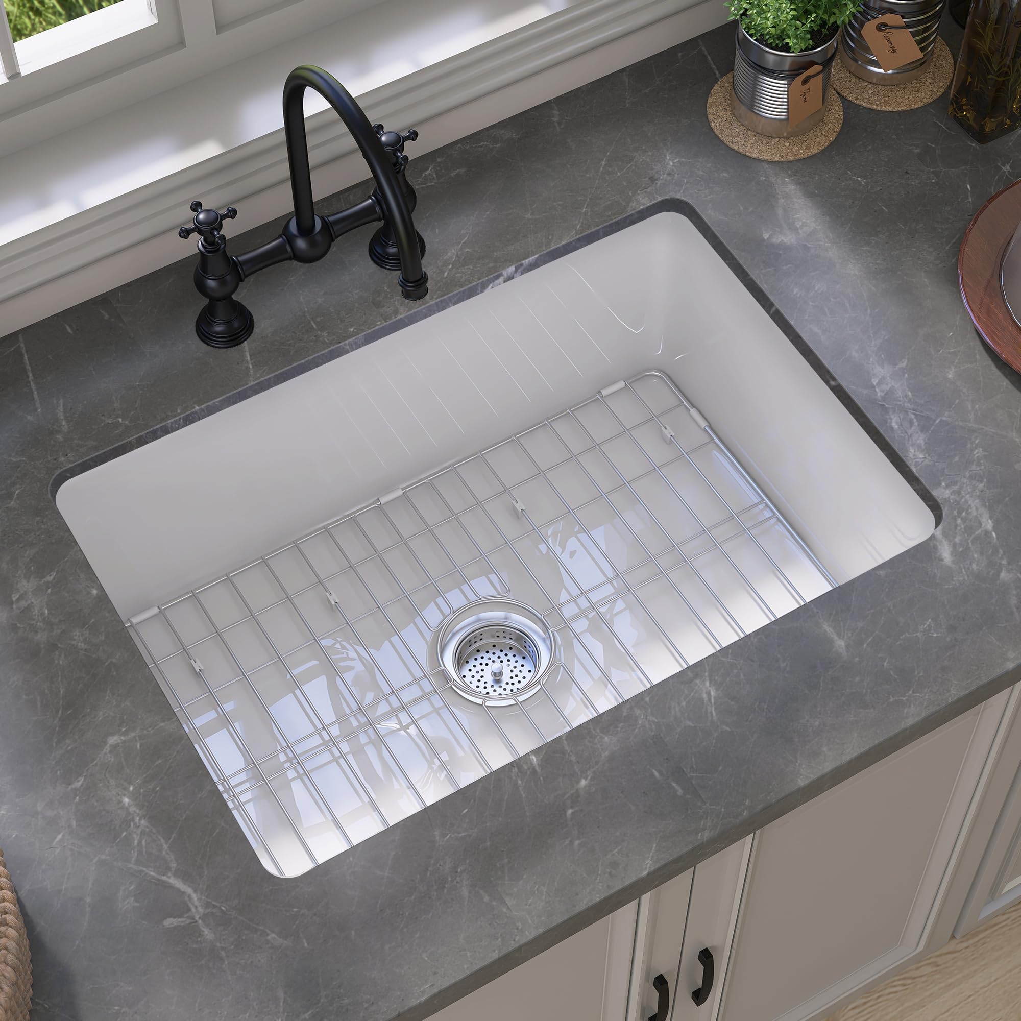 GETPRO White Undermount Kitchen Sink 27 inch Fireclay Porcelain