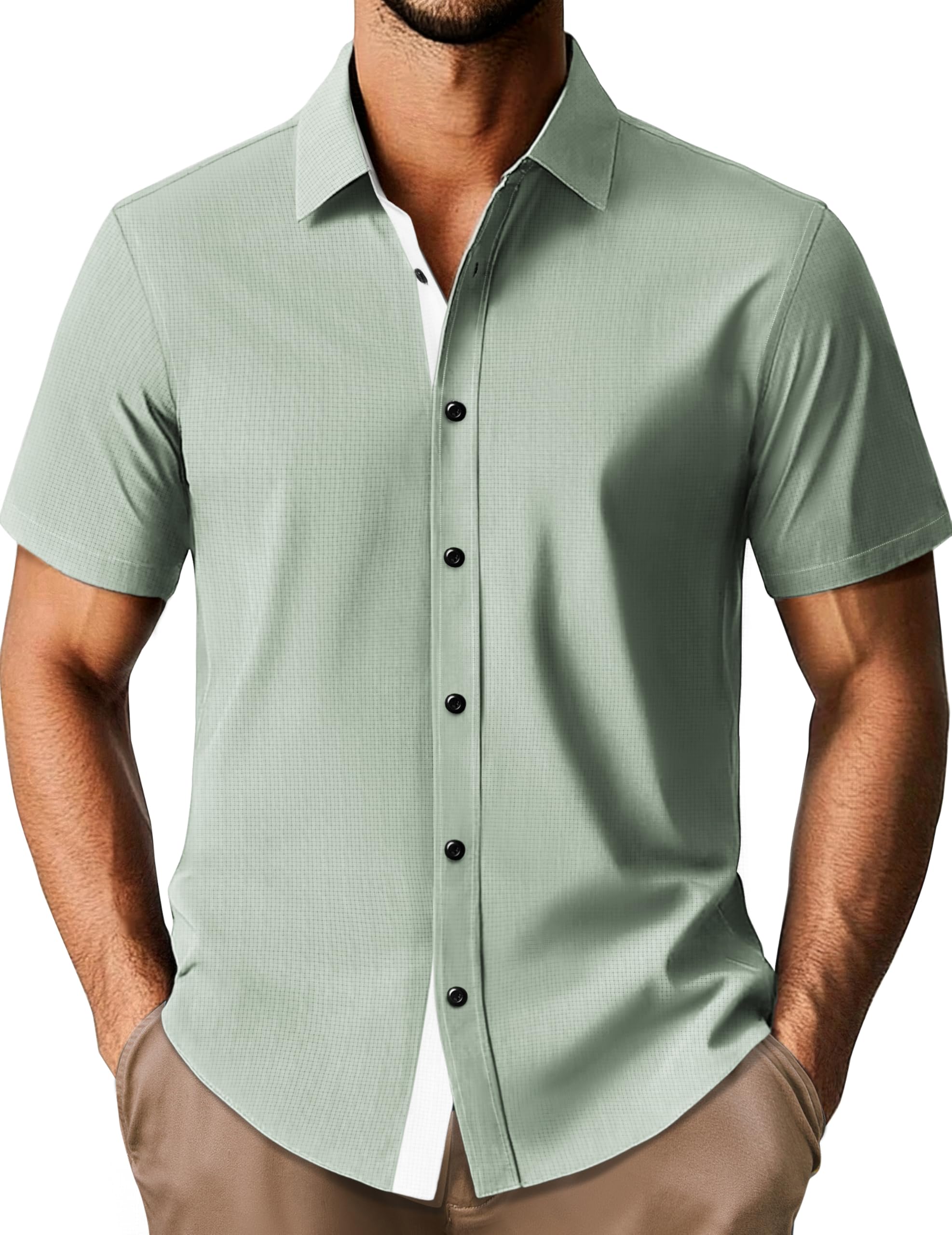 PJ PAUL JONES Men's Short Sleeve Button Down Casual Dress Shirt